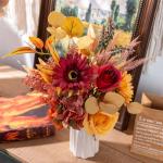 Kunstblumen Künstliche Pflanzen Blumen Deko Seidenblumen Blumenarrangements Kernstück Hochzeit Blumenstrauß(Herbstrot)