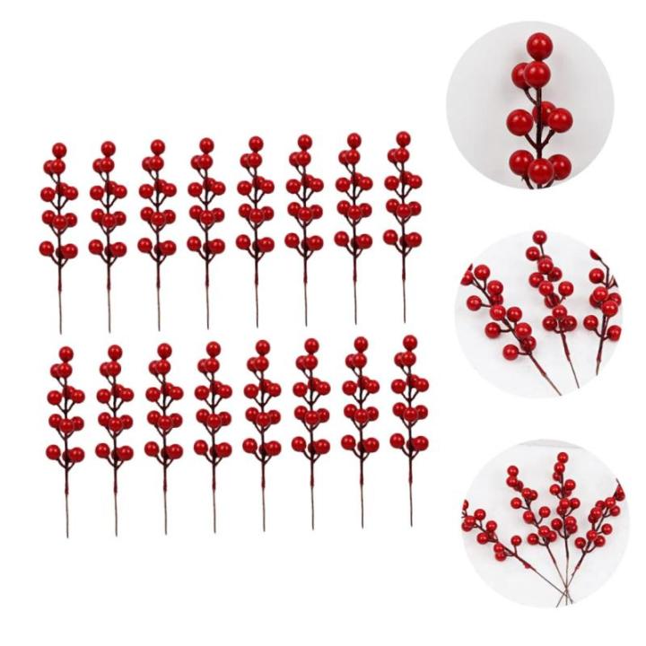 20st Simulation Rote Fruchtgabel Weihnachtsbeeren Picks Künstliche Rote Beeren Zweig Der Stechpalme Rote Beerenzweige Tannenzapfen-beerenpflücker Vasenfüller Rote Beere Schaum