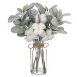 Kunstmatige lamsoorstammen in glazen vaas met nepwater, 34 cm nepplant lavendelbloem voor huis, kantoor, boerderij, bruiloft, middenstuk, decoratie