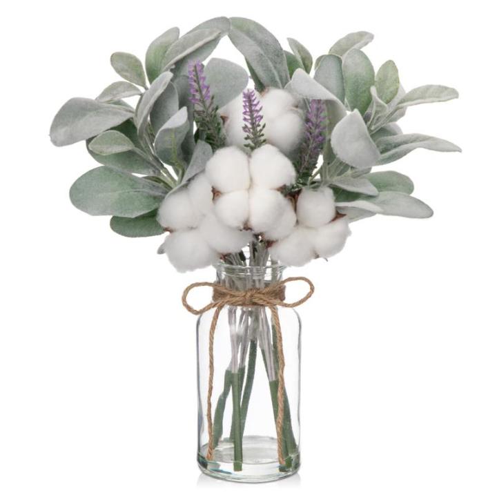 Kunstmatige lamsoorstammen in glazen vaas met nepwater, 34 cm nepplant lavendelbloem voor huis, kantoor, boerderij, bruiloft, middenstuk, decoratie