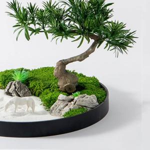 Künstlicher Bonsai-Baum Künstlicher Kiefern-Bonsai-Baum, Simulationspflanzen, Landschaft, große Topf-Zen-Dekoration, grüne Pflanze mit Keramik-Blumentopf, Pferdeskulptur Künst