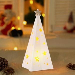 Weihnachtsbeleuchtung Weihnachtsbaum mit LED Licht, Weihnachtsdeko Innen Beleuchtete Keramik Weihnachtsbaum mit Stern Weihnachten Tischdekoration für Weihnachten Deko (A)