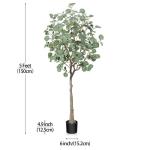 Kunstmatige eucalyptusboom, 150 cm, nep-eucalyptusboom met groene zilveren dollarbladeren, zijden faux eucalyptusboom met plastic kwekerijpot, voor thuiskantoor en binnendecoratie,