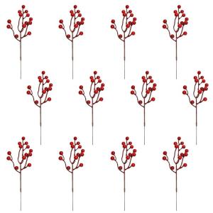 12 stuks kunstmatige rode bessen rode bessen picks hulst rode bessen takjes kunstmatige hulst bessen mini kunstmatige bessen voor winter decoratie kerstkrans kerstboom