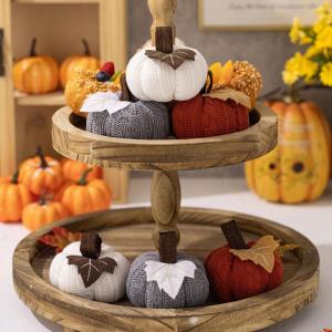 3 Stück künstliche Herbsternte gehäkelte Kürbisse, kleiner gestrickter Kürbis-Anhänger, Dekoration für Thanksgiving, Halloween, Herbst, Festival, Kaminsims, Tischdekoration