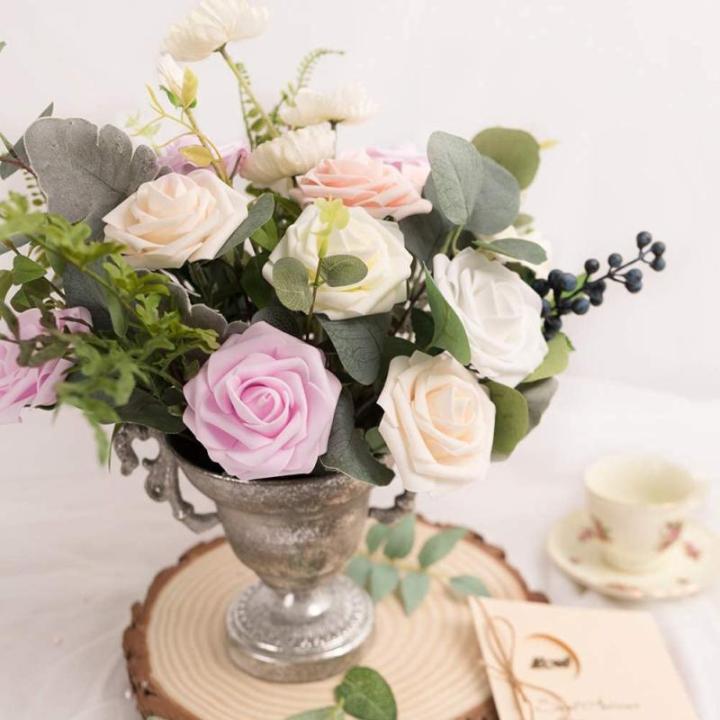 Kunstbloemen, rozen, 25 stuks, decoratieve kunstrozen met stelen, doe-het-zelf bruidsboeketten, Valentijnsdag, Moederdag, bruiloftsfeest, babyshower, woondecoratie, mix roze
