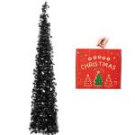 Kerstboom met standaard, 1,5 m, opvouwbare pop-up kerstboom met pailletten voor Halloween, Kerstmis, feestbenodigdheden, huisdecoratie, zwart