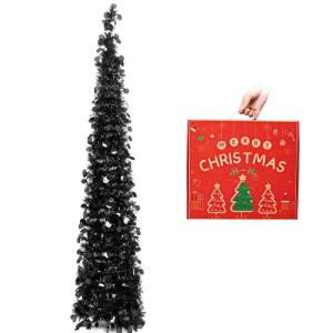 Kerstboom met standaard, 1,5 m, opvouwbare pop-up kerstboom met pailletten voor Halloween, Kerstmis, feestbenodigdheden, huisdecoratie, zwart