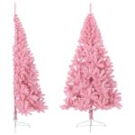 Kunstkerstboom, halve kerstboom met standaard, 240 cm hoog, kerstdecoratie, kunstboom, hoge kunstboom, kerstboom, kerstboom, PVC en staal, roze