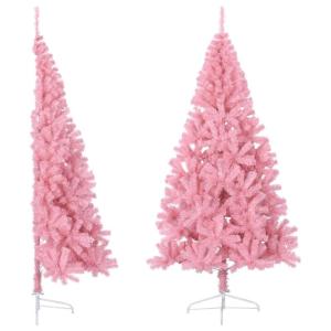 Kunstkerstboom, halve kerstboom met standaard, 240 cm hoog, kerstdecoratie, kunstboom, hoge kunstboom, kerstboom, kerstboom, PVC en staal, roze