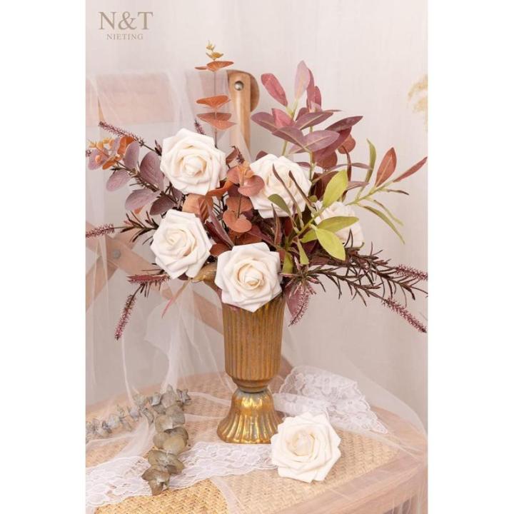 Kunstbloemen, 50 stuks, kunstbloemen, schuimrozen voor doe-het-zelf bruiloft, bruidsboeket, baby, douche, feest, taart, wanddecoratie, crème