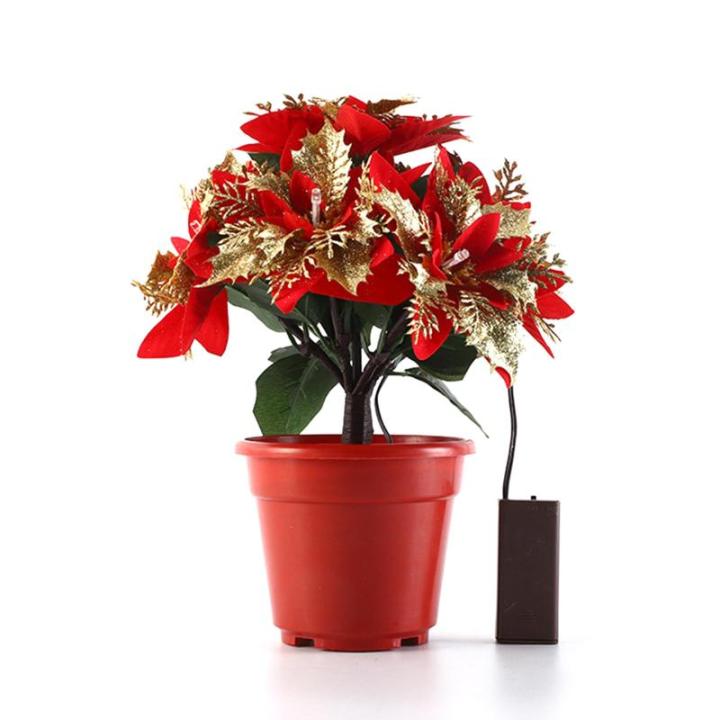 Künstlicher Weihnachtsstern Im Topf mit Licht, Künstliche Bonsai-Blume, Topfpflanze mit Topf für Weihnachtsfeier, Weihnachten, Urlaub, Zuhause, Esstisch, Büro, (B)