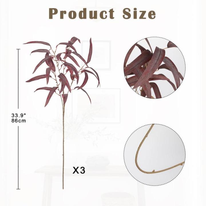 Künstliche Eukalyptusstiele, 86 cm langer Stiel mit rosig-braunen Eukalyptusblättern, künstliche Seiden-Eukalyptuszweige, künstliches Grün für Blumenarrangement, Zuhause, Bü