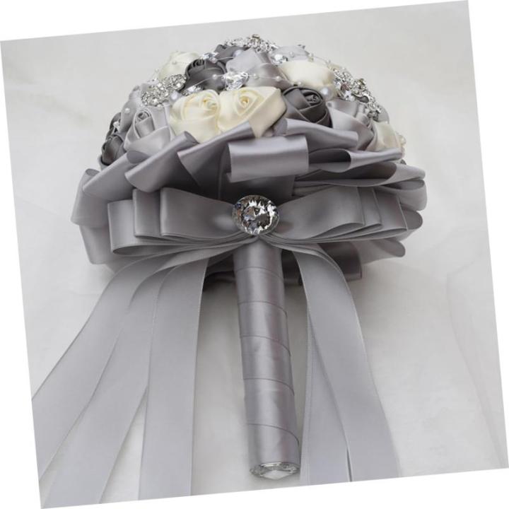 1stk Braut Rose Hochzeitssträuße Für Brautjungfern Braut Hochzeitsstrauß Weißer Blumenstrauß Brautstrauß Aus Strass Braut Rosen Frische Blumen Strauß Braut Silver