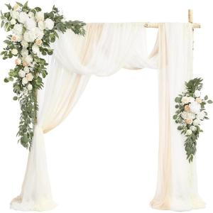 Künstliche Hochzeitsbogenblumen (5er-Pack) mit 2 Blumengirlanden und 3 durchscheinenden Gaze-Drapierstoffen für Hochzeitsfeier, Kaminsims, Tischläufer, Heimdekoration, 7