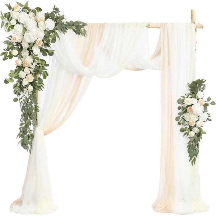 Künstliche Hochzeitsbogenblumen (5er-Pack) mit 2 Blumengirlanden und 3 durchscheinenden Gaze-Drapierstoffen für Hochzeitsfeier, Kaminsims, Tischläufer, Heimdekoration, 7