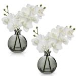 2 stuks witte kunstorchideeën met zwarte glazen vaas, kunstplant decoratie orchideeën kunstbloemen in vaas met Real Touch bloemen, namaak-orchideeën, kunstmatige bonsai voor hot