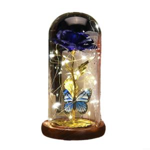 Ewige Rose im Glas mit Licht, Weihnachtsglasabdeckung, simulierte Rosenlichtdekoration, Geburtstagsgeschenk für Frauen Hochzeit Jahrestag Valentinstag(Blau)