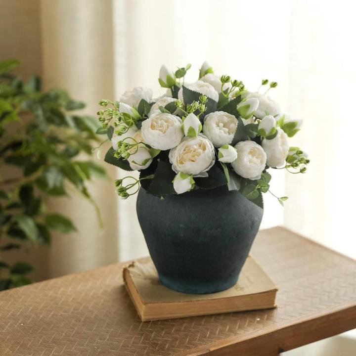 4 bossen kunstmatige bloemen pioen zijde pioenen boeketten nep bloemen boeketten bruiloft decoratie thuis tafel keuken kantoor tuin bruids groen (wit)