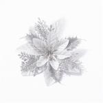 Kerstbloem, kerstster, glitter kerstbloemen, kerstster, kerstboombloemen, decoratie, kunstmatige kerstbloemen, kerstster, bloemen (zilver, 15 stuks)