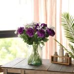 10 stuks zijden kunstrozen bloemen bruidsboeket bloemen (paars)