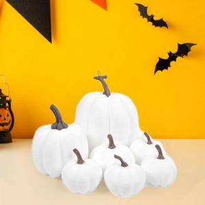 7 stuks kunstpompoenen, kunstpompoenen, Halloween-pompoenen, neppompoen voor Halloween-decoratie, festival, boerderij, keukentafel, wit