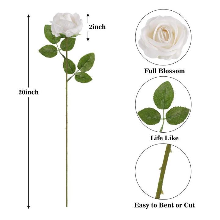 Kunstrozen, 10 stuks realistische zijden bloemen, enkele lange steel, namaakrozen, bruidsboeket voor bruiloft, thuis, feest, arrangement, hotel, tuindecoratie (wit, 51 cm)