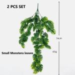 Monstera Kunstplant om op te hangen, 2 stuks, 74 cm, hangende om op te hangen, Monstera, kleine bladeren, hangplanten voor binnen en buiten, decoratie