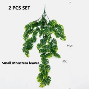 Monstera Kunstplant om op te hangen, 2 stuks, 74 cm, hangende om op te hangen, Monstera, kleine bladeren, hangplanten voor binnen en buiten, decoratie