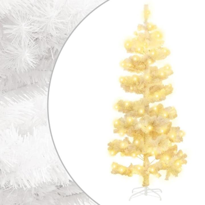 Spiral-Weihnachtsbaum mit Beleuchtung und Ständer Weiß 150 cm Christbaum Dekobaum Kunstbaum mit Ständer Tannenbaum Weihnachten Künstlicher Weihnachtsbaum für Weihnachtsdeko