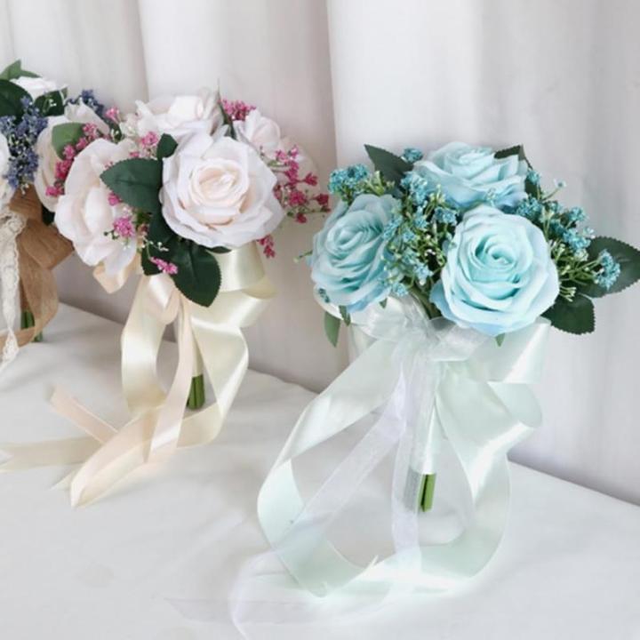 Braut Hochzeit Blume Seide Rosen Hand Bouquet Zubehör Frauen Party Dekoration