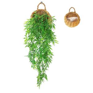 Kunstmatige Hangende Planten met Houten Mand, 107 cm Kunstmatige Hangende Planten in Potten voor Kantoor, Keuken, Tuin, Feest, Muurdecoratie