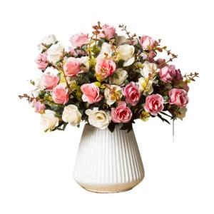 Kunstblumen Künstliche Rosenblumen, Topfschmuck, satte grüne Blätter, für Zuhause, Hochzeit, Büro, Tischdekoration, Geschenk für jeden Anlass