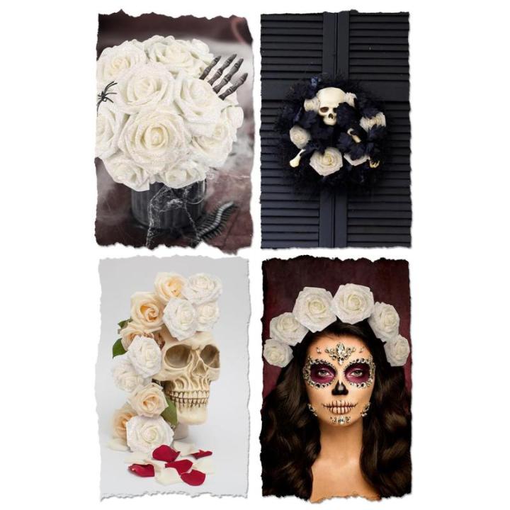 Glitterroos kunstbloemen, 25 stuks kunstrozen, bloemen met stengels, echte touch, kunstschuim, rozen voor bruiloft, boeketten, feest, kantoor, baby, douche, thuis, kerstdecoratie (