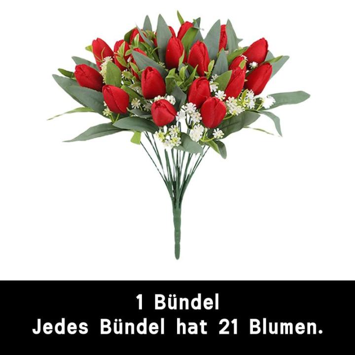 Künstliche Blumen 21 Stück Unechte Tulpe Gefälschte Blume Blumenstrauß Tulpen Real Touch für Home Party Hochzeitsstrauß Garten Dekoration 1803