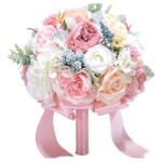 Hochzeitsbrautstrauß mit künstlichen Blumen, Hochzeitsstrauß, Hochzeitsbrautsimulation mit Rosen, Fotoshooting mit künstlichen Blumen(Pink)