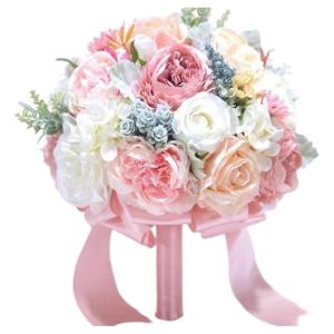 Hochzeitsbrautstrauß mit künstlichen Blumen, Hochzeitsstrauß, Hochzeitsbrautsimulation mit Rosen, Fotoshooting mit künstlichen Blumen(Pink)