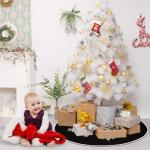 Zwarte kerstboomrok, witte sneeuwvlok, bedrukt, jute kerstboomtapijt, ornamenten, decoratie voor Kerstmis (76 cm)