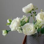 4 trossen pioenrozen voor decoratie kunstrozen nepboeket echte touch zijden bloemen voor vaas bruiloft woondecoratie (wit)