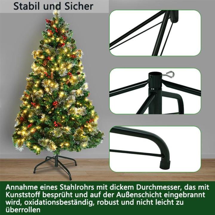 Kunstkerstboom, dennenboom met verlichting, 260 leds, warm wit, incl. metalen standaard, 406 takpunten, pvc-kerstboom voor kerstdecoratie, herbruikbaar, 150 cm, PVC LED dennenboom