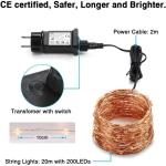 Kerstverlichting, 20M 200 LED Koperdraad Lichtslingers en Buiten Waterdicht 8 Modi Lichtslingers met Stekker Garland Licht voor Thuis, Feesten, Bruiloft, Kerstmis, Warm Wit