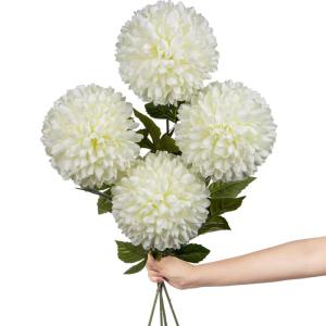 16 cm grote kunstbloemen, hortensia met 65 cm lange steel, 4 stuks witte kunstmatige hortensia-bloemen, kunststof bloemen, hortensia voor bruiloftsdecoratie, woondecoratie, kantoor