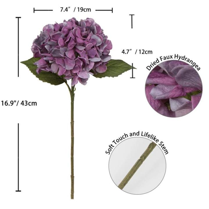 2 stuks hortensia's kunstbloemen, paars, Ø 19 cm, kunstbloemen als echt voor bruidsboeketten, huis, kantoor, hotel, feestdecoratie, middenstukken, bloemstukken