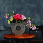 Kunstmatige Hortensia Bloemen Met Keramische Vaas, Gebruikt Voor Woonkamer Slaapkamer Kantoor Display Zijden Bloem Nep Bloemen