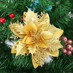 12 stuks glitter kerstboomversiering Kerstmis bloemen ornament kerstdecoratie kerstboomhanger 14 cm (geel)