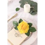 Kunstbloemen, rozen, 25 stuks rozen decoratie met stelen, kunstbloemen, herfstbloemen, bloemendecoratie voor doe-het-zelf, bruiloft, boeketten, bruid, thuis, herfstdecoratie, geel