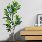 Lebensechter Kunstbaum Künstliche Pflanzen Gefälschter Gummibaum Grünes Blatt Tropische Pflanzen mit Topfgrün Floral Jungle Party Home Garden Decor Dekorationspflanze