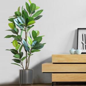 Lebensechter Kunstbaum Künstliche Pflanzen Gefälschter Gummibaum Grünes Blatt Tropische Pflanzen mit Topfgrün Floral Jungle Party Home Garden Decor Dekorationspflanze