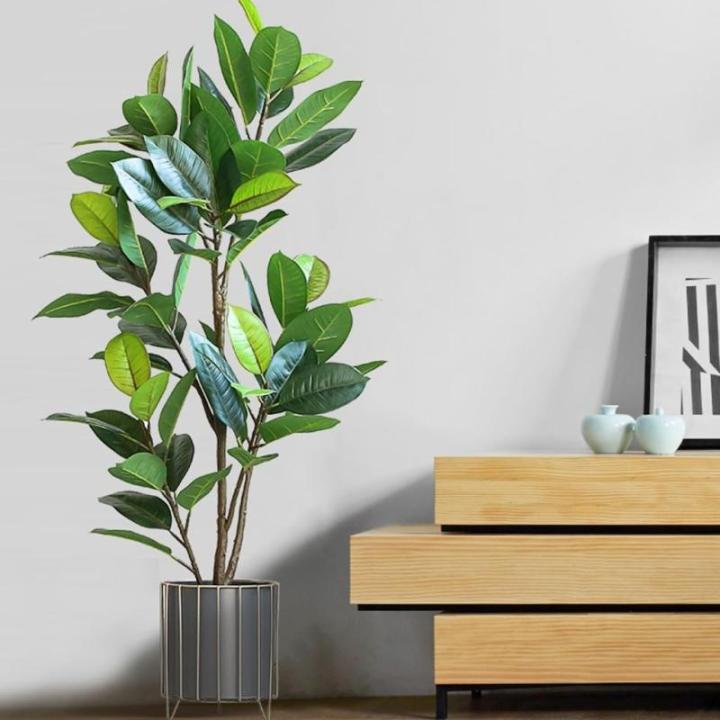 Lebensechter Kunstbaum Künstliche Pflanzen Gefälschter Gummibaum Grünes Blatt Tropische Pflanzen mit Topfgrün Floral Jungle Party Home Garden Decor Dekorationspflanze