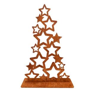 Decoratieve kerstboom met sterren, massieve bodemplaat, handgemaakte kwaliteit, Duitsland, hoogte 74 cm, kerstboom, metaal, roestdennenboom, kerstdecoratie roestlook, metalen kerst